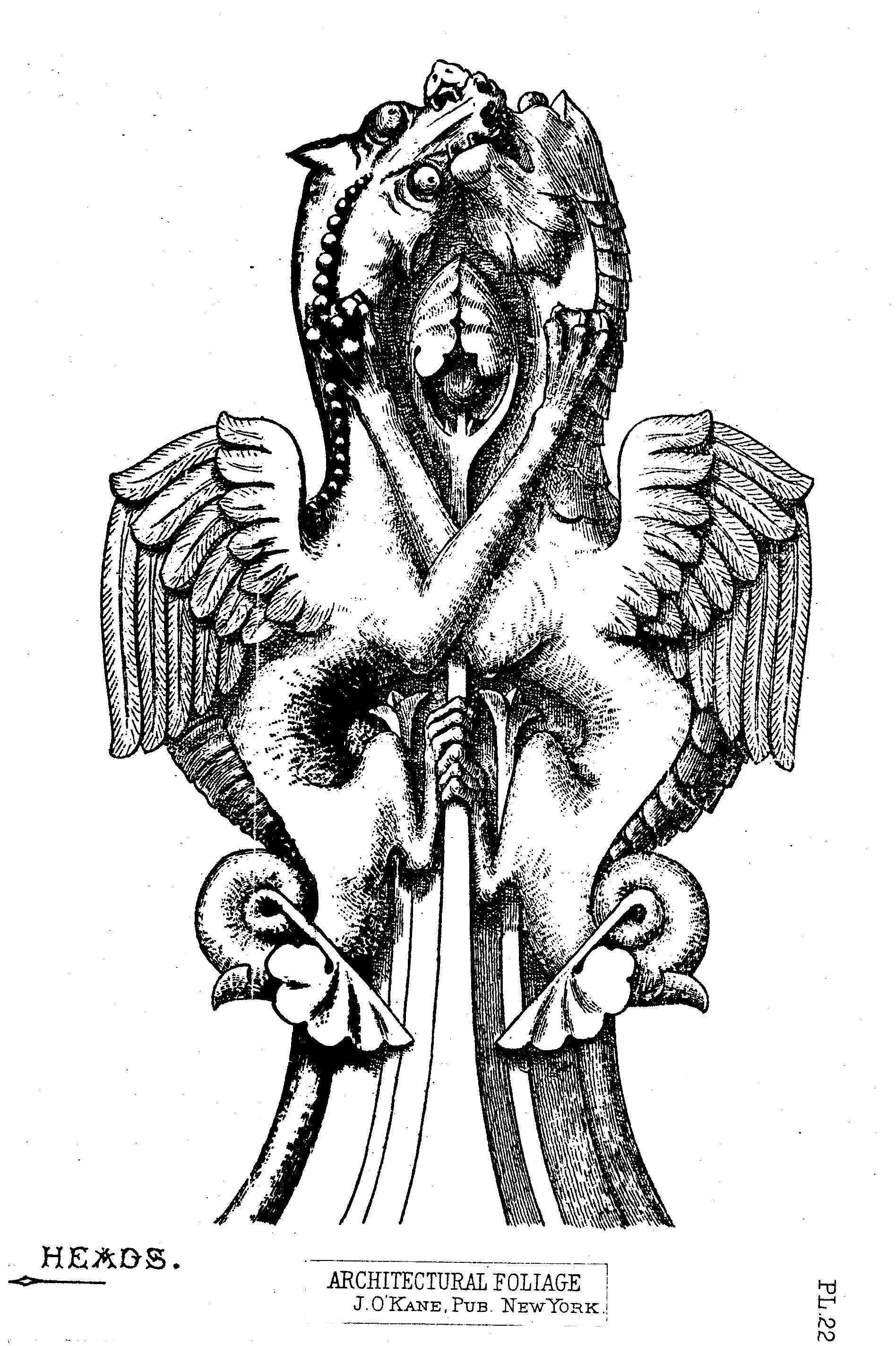 A heraldic dragon head figure from the design of the Casa Loma stables