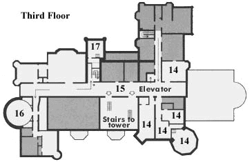 View of the third floor of Casa Loma showing the museum and tower areas
